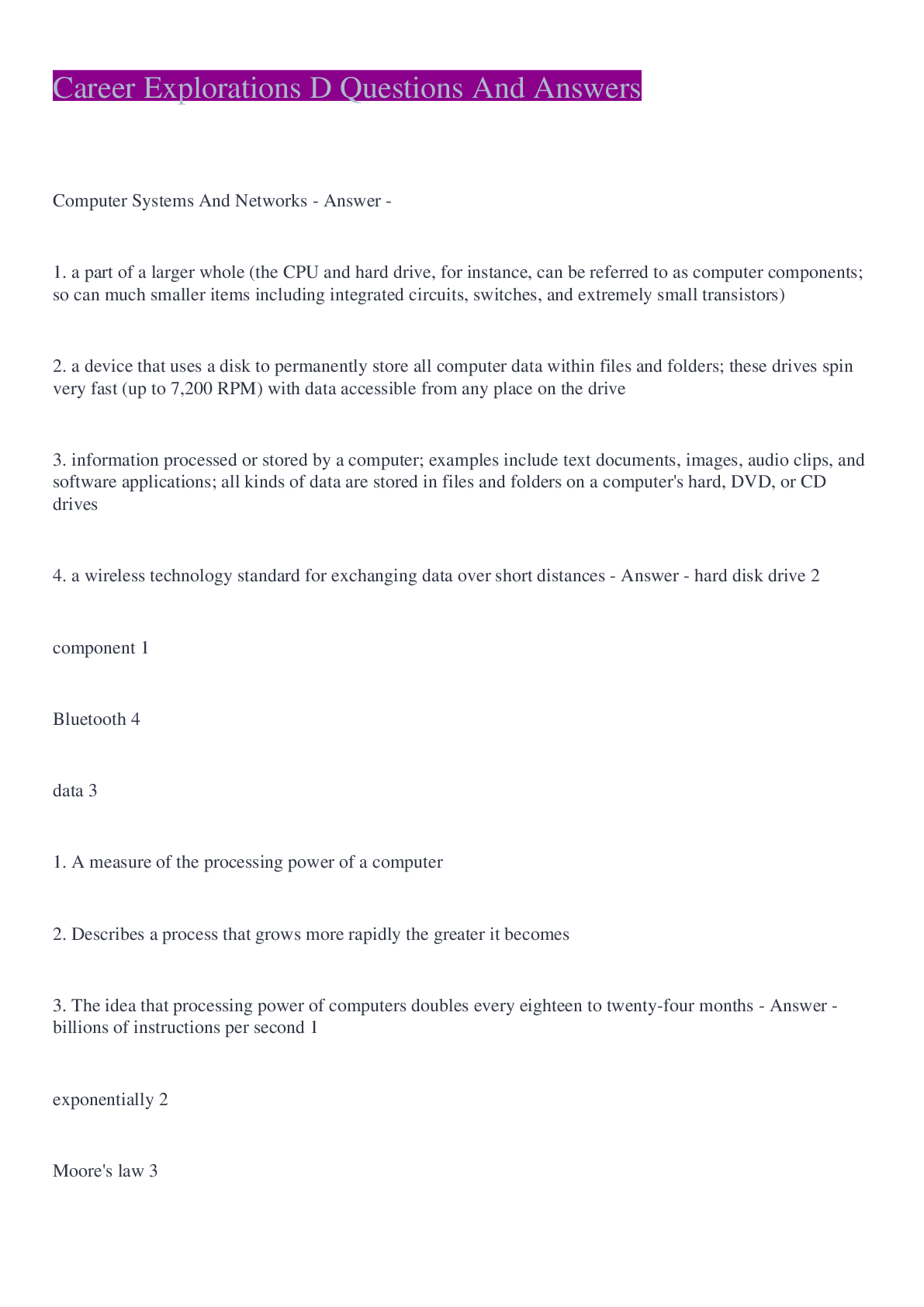 Preview image of Career Explorations D Questions And Answers document